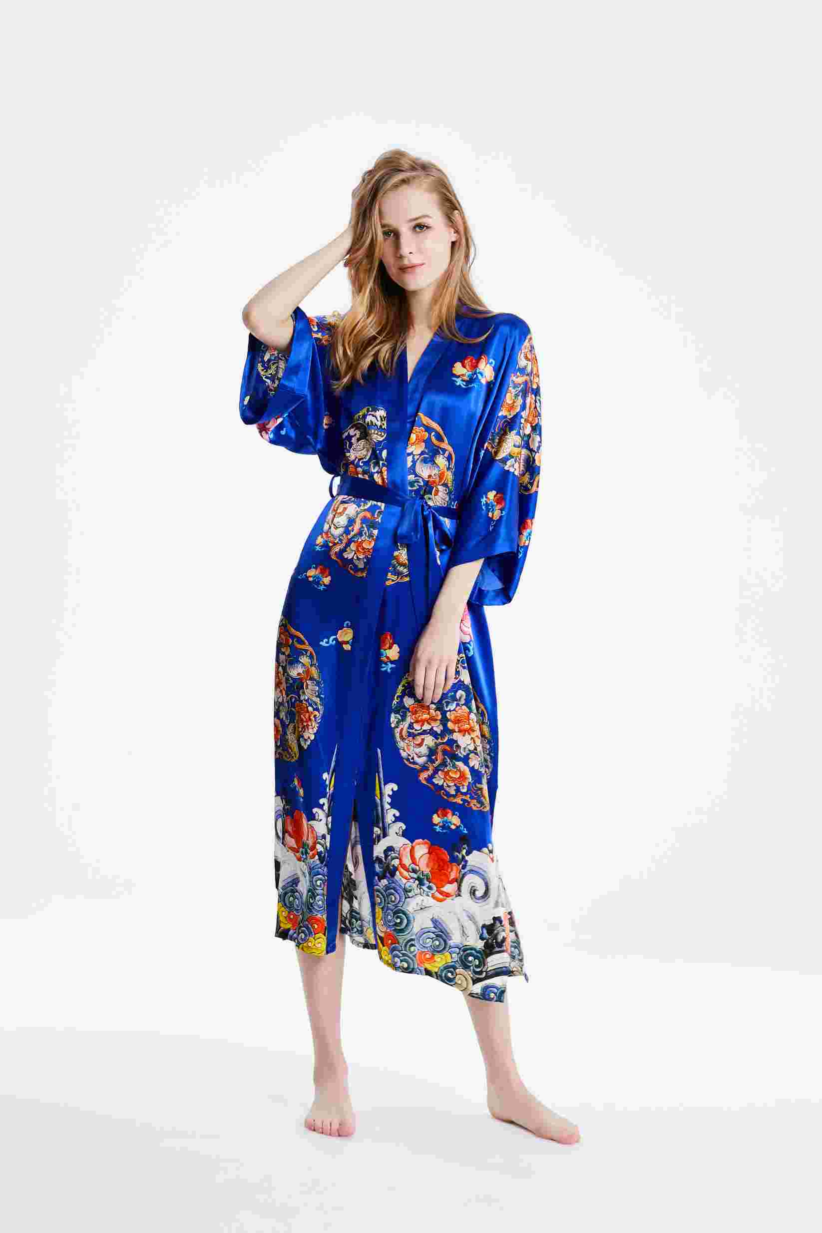 Wholesale Silk Robes Print Silk Bulk Sleepwear