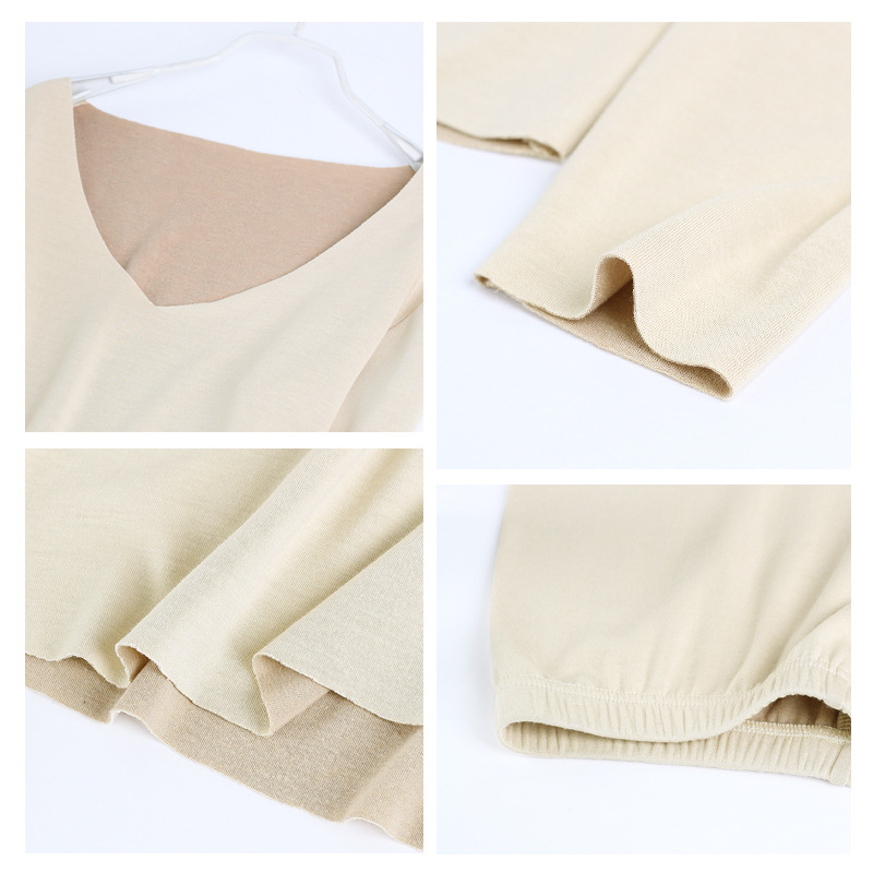 Wholesale V-neck Thermal Underwear Set Women's Silk Long Johns 