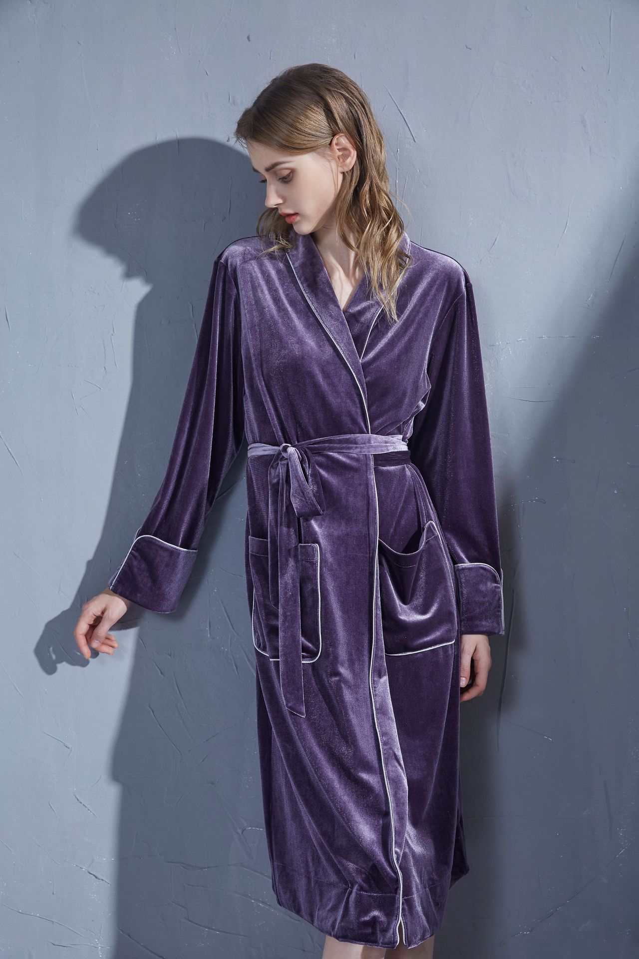 Women's Silk Velvet Robe with Attached Belt Kimono Robe Short Bridal