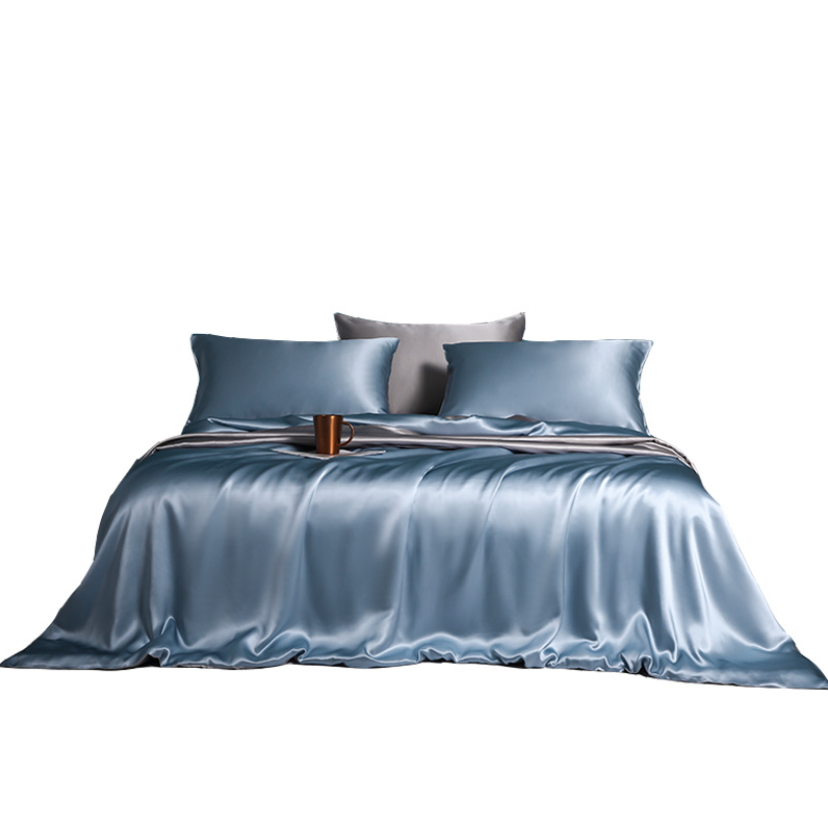 Custom And Wholesale OEKO-TEX 19 Momme 100 Silk Bed Sheets Set with Duvet Cover in 4pcs