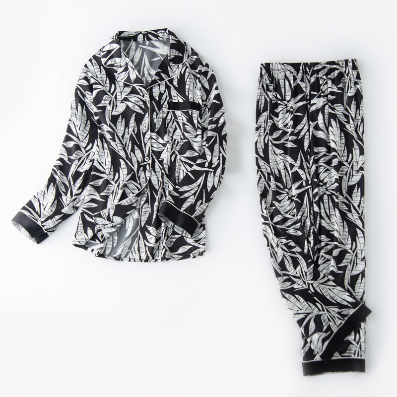 Wholesale and Custom Logo Mulberry Silk Printed Long-sleeve Best Pajamas Set for Ladies